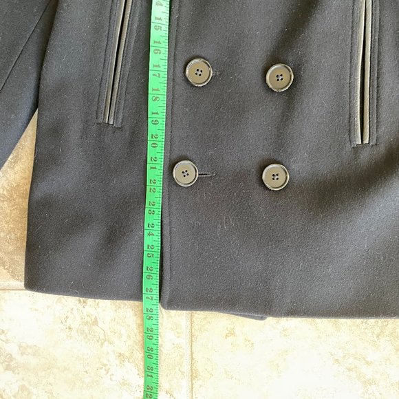 SANDRO Paris Black Leather Trim 100% Wool Pea Coat - Picture 11 of 14